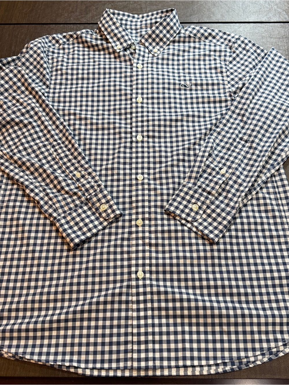 Vineyard Vines Blue Gingham Performance Classic Fit Whale Shirt Size M